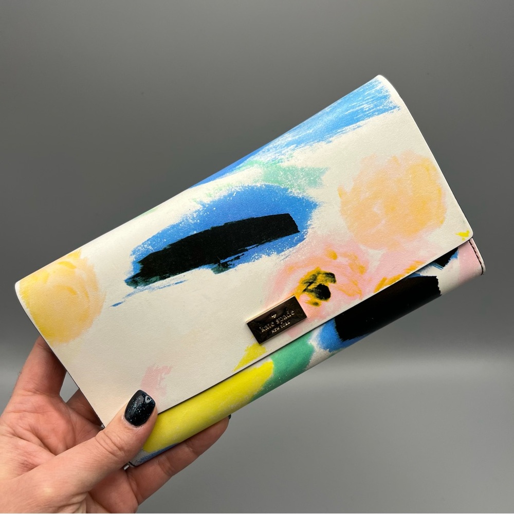 ♦️ Kate Spade Arbour Hill Long Trifold Wallet / Clutch, Watercolor Pattern